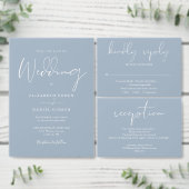 Elegante moderne script stoffige blauwe bruiloft d menu (Personaliseer de collectie van deze zelfstandige maker.)