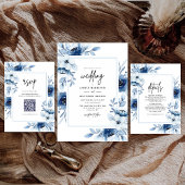 Dusty Blue Navy Champagne Ivory Floral Wedding Bedankkaart