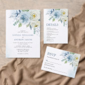 Dusty Blue Roos Floral Invitation Belly Band Uitnodigingen Wikkel (Personaliseer de collectie van deze zelfstandige maker.)