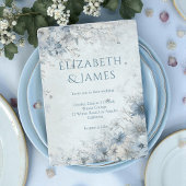 Dusty Blue Silver Rose Winter Floral Wedding Kaart