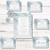 Stoffig Blauw Sneeuwvlok Sky Modern Bruiloft Bedankkaart