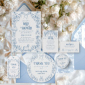 Stoffig Blauw  Bloemen Baby shower Custom Poster