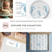 2e verjaardag Dusty Blue Seahorse Etiket