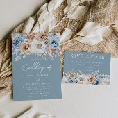 Dusty Blue & White Bohemian Floral Modern Wedding Save The Date