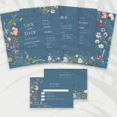 Dusty Blue Wildflower Meadow Wedding Program Kaart