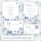 Stoffig blauw modern bloemeneenvoudige bruiloft save the date