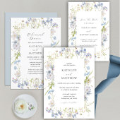 Dusty Blue Wildflower Whimsical bruids lunch Kaart