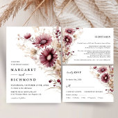 Dusty Bourgondië Wildflowers Wedding Save the Date Kaart
