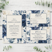 Stoffige marineblauw & wit bloemenbruiloft waterve papieren bordje (Personaliseer de collectie van deze zelfstandige maker.)