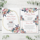 Elegant Stoffig Roze Blauw Bloemen Krans Bruiloft Kaart (Personaliseer de collectie van deze zelfstandige maker.)