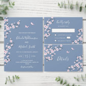 Dusty Pink Rose Gold Cherry Blossom Bruiloft Folie Uitnodiging (Personaliseer de collectie van deze zelfstandige maker.)