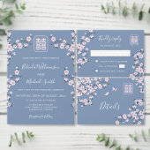 QR Code Blau Stof Roze | Chinese Huwelijk Kaart (Personaliseer de collectie van deze zelfstandige maker.)