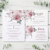 Bourgondië Dusty Roze Bloemen Bruiloft Dank u Informatiekaartje (Personaliseer de collectie van deze zelfstandige maker.)