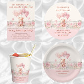 Schattige Roze Meisje Teddy Verjaardagsfeest Papieren Bekers