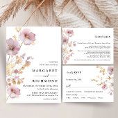 Stoffig Roos & Goud Wildflower Bloemen Huwelijk Uitnodigingen Wikkel