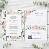 Floral Sage Greenery Dusty Roos QR Code Weddenscha RSVP Kaartje (Personaliseer de collectie van deze zelfstandige maker.)