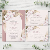 Pampas Grass Orchids Dusty Roos Tropical Wedding Kaart (Personaliseer de collectie van deze zelfstandige maker.)