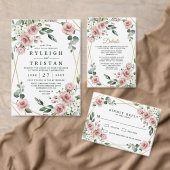 Dusty Roos Pink and Gold Floral Greenery Wedding RSVP Kaartje (Personaliseer de collectie van deze zelfstandige maker.)