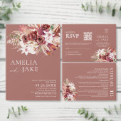 Romantic Burgundy & Dusty Rosewood Floral QR Code RSVP Kaartje (Personaliseer de collectie van deze zelfstandige maker.)