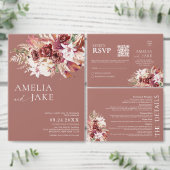 Romantic Burgundy & Dusty Rosewood Floral QR Code RSVP Kaartje (Personaliseer de collectie van deze zelfstandige maker.)