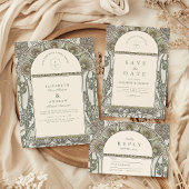 Dusty Sage Art Nouveau bruiloft Bedankkaart