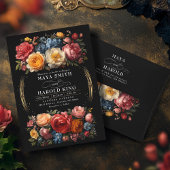 Zwarte Botanische Bloemen Moody Barok Antiek Neder Satijnen Lint