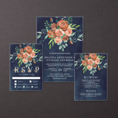 Terracotta Floral Navy Fotobruiloft Bewaar de datu Magnetische Uitnodiging (Personaliseer de collectie van deze zelfstandige maker.)