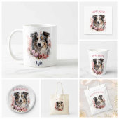 Pasen Australische Herder Eieren en Bloemen - Etiket