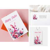 Schattig watercolor bloemkonijn Happy Pasen Ronde Sticker