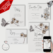 Minimale lijn art terracotta papavers RSVP kaartje