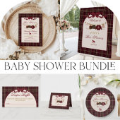 Teddy Bear Baby Shower Girl Plaid Burgundy Bow  Kaart