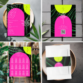 Tropische Palmen Neon Boogjes Monogram Bruiloft Kaart