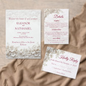3D Witte Bloemrijke Bordeaux Trouwceremonieprogram Programmakaart (Personaliseer de collectie van deze zelfstandige maker.)