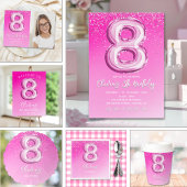 Elegant 8th Birthday Pink Number Balloon Kaart
