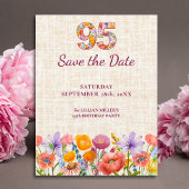 Wildflower 95th Birthday Party - Floral Number Kaart