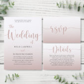 Elegant droog Roze Eenvoudig Weddenrenmenu Folie Uitnodiging (Personaliseer de collectie van deze zelfstandige maker.)