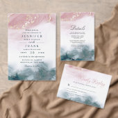 Elegante Alcoholinkt Blush Blue Waterverf Modern RSVP Kaartje (Personaliseer de collectie van deze zelfstandige maker.)