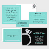 Elegant Bruiloft Aqua Blauw en Zwart Monogram Bedankkaart
