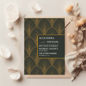 Elegant Art Deco Goud Groen Verloving Kaart