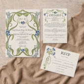 Art Nouveau Dusty Blue Wedding Details Website  Informatiekaartje (Personaliseer de collectie van deze zelfstandige maker.)