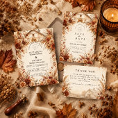 Elegante herfst schuur bruiloft bedankkaart