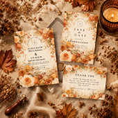 Elegante herfstbloemenen bruiloft save the date