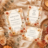 Elegante herfst wilde bloemen bruiloft save the date