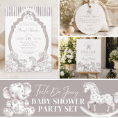 Neutrale Toile de Jouy babyshower uitnodiging