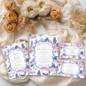 Elegant Baroque Blue French Garden Floral Wedding Informatiekaartje