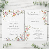 Pastel Roze Boho Floral Wildflower Bewaar de datum Briefkaart (Personaliseer de collectie van deze zelfstandige maker.)