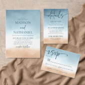 Elegant Ocean Beach Shore Sand Afbeelding bruiloft Bedankkaart (Personaliseer de collectie van deze zelfstandige maker.)