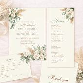 Elegant Beige Pampas & Rose Wedding Program Programmakaart