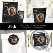 Kalligrafie Zwart Goud Custom Photo 50th Birthday Bedankdoosjes