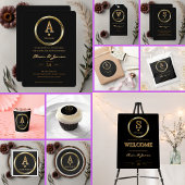 Elegant zwart en goud monogram familie Baby shower Kaart